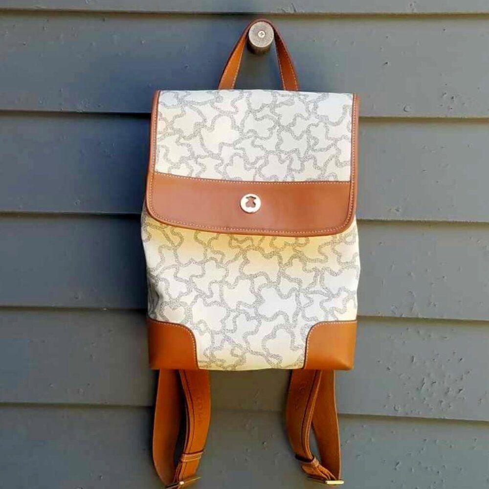 Tous Kaos Leather Tan White Gray Backpack